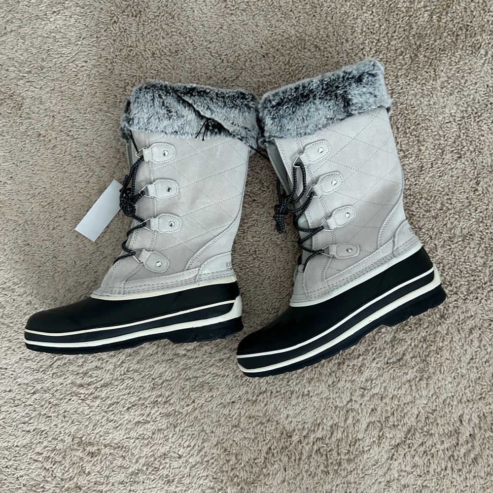 Khombu Gray and Black Faux Fur-Lined Winter Boots NWT